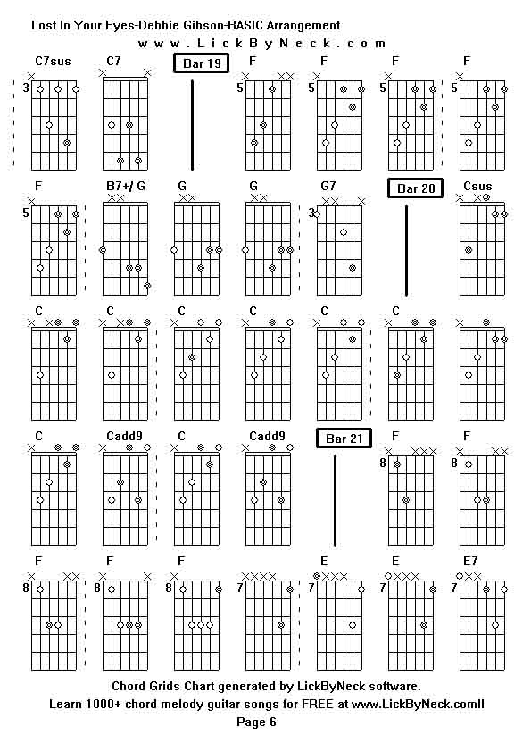 Chord Grids Chart of chord melody fingerstyle guitar song-Lost In Your Eyes-Debbie Gibson-BASIC Arrangement,generated by LickByNeck software.